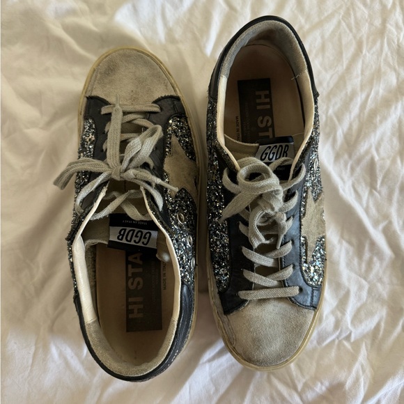 Golden Goose Black and Silver Sneakers with Distressed Look - Picture 2 of 8